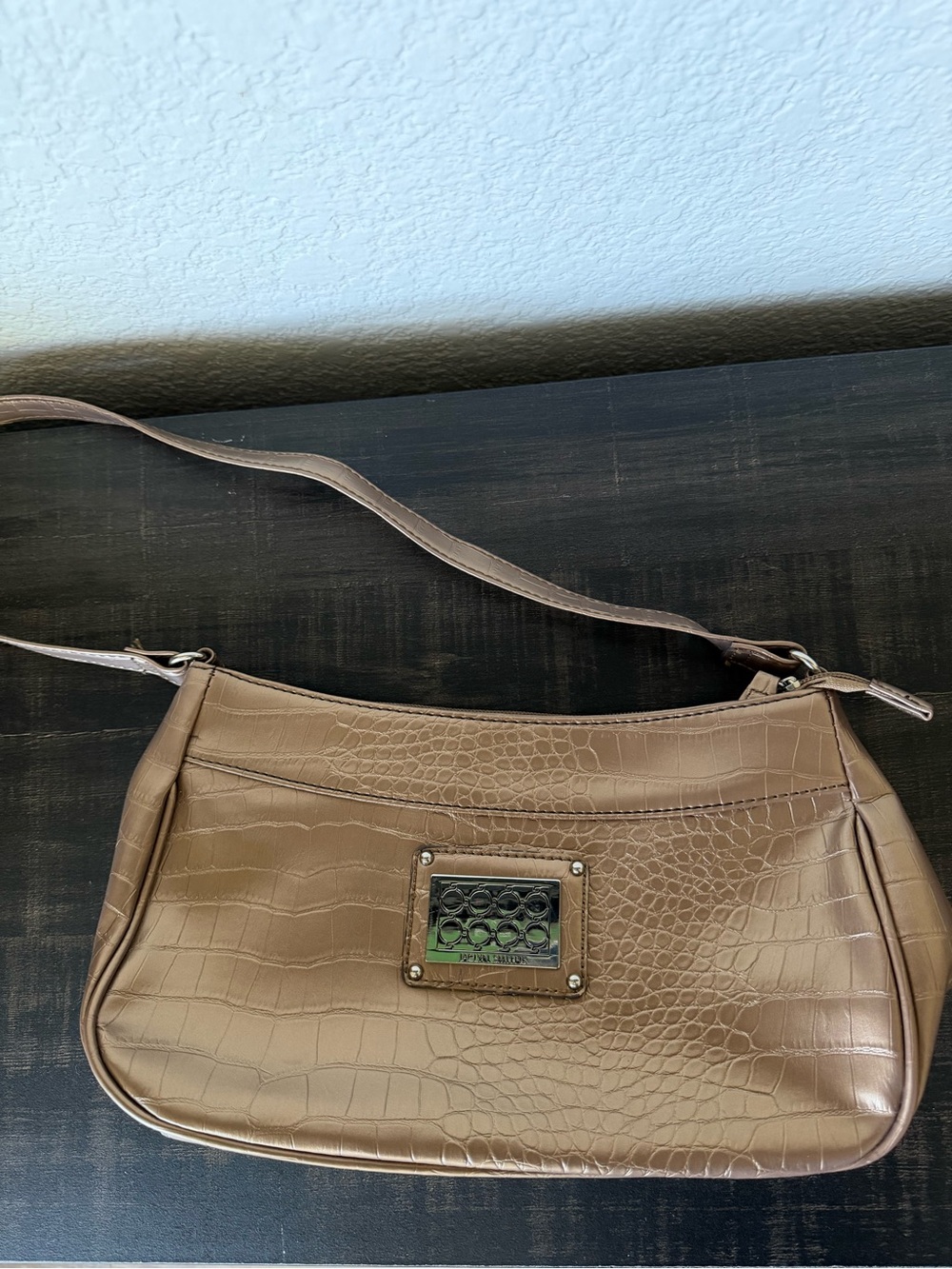 Faux Croc Shoulder Bag in Taupe by Unknown Brand
